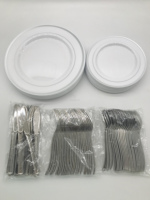 Assiettes et couverts de fête en plastique argenté de 125 pièces pour mariages, réceptions, buffets-Service pour assiettes jetables