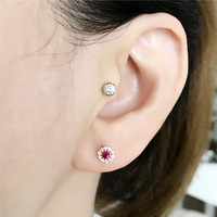 Boucles d'oreilles Gaby, design unique haut de gamme, or massif 14 carats, tournesol, rubis rouge, zircon, pour femme, piercing, bijoux de corps