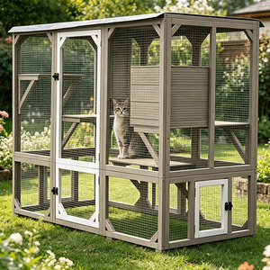Venta al por mayor gran espacio jaula <span class=keywords><strong>para</strong></span> mascotas de madera al aire libre impermeable gato Villa casa con Gato árbol Torre gato parque infantil jaula - Product Image 1
