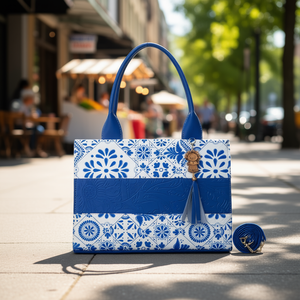 Borsa a Spalla in Juta Blu Royal da Donna Fana Danae con Nappa e Motivo Geometrico per Tutte le Stagioni - Product Image 2