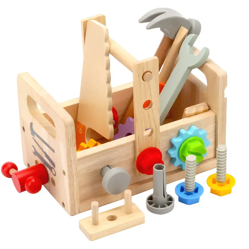 Nuovo Montessori per bambini set di attrezzi da carpentiere giocattolo piccola chiave da gioco cacciavite in legno valigia set di attrezzi giocattolo