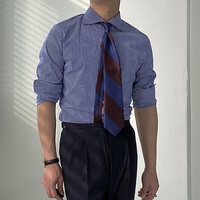 Chemise Homme Rayée Italienne Slim-Fit Décontractée Col Design Caractère Tendance Affaires Britannique Fil Teint Tricotée Printemps 100% Coton