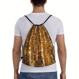Gold Sequin Sparkle <b>Drawstring</b> <b>Backpack</b> Draw String Bag Waterproof Sports Bag Gym Cinch Bags for Women Men - Product Image 3