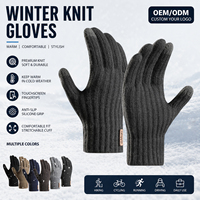 Gants en tricot acrylique doux en gros pour homme, épais, chauds, à doigts complets, extensibles et côtelés, pour sports décontractés en extérieur et hiver