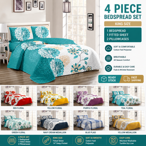 Großhandel King-<span class=keywords><strong>Size</strong></span> Bettwäsche-Set 4-teilig Gesteppte Tagesdecke Bettüberwurf Spannbettlaken und Kissenbezüge Sofort Lieferbar - Product Image 1