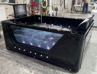 Baignoire autoportante intelligente de luxe pour hôtel et maison d'hôtes, 2 personnes, noire, avec TV, multifonctionnelle, cascade et massage à bulles