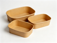 SenAng05 Bol en papier kraft rectangulaire de 1300 ml de haute qualité avec couvercle épaissi pour salades à emporter