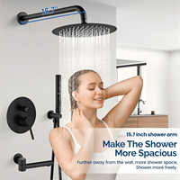 Système de douche 3 fonctions 12 pouces avec bec de baignoire, ensemble de robinetterie de douche à effet pluie rond avec rotation à 360° °   Égouttoir rotatif