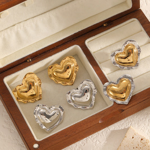 Heart Shape Stainless Steel <b>Stud</b> Earrings Gold <b>Silver</b> Color For Women Gift Jewelry TE60557 - Product Image 2