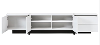 Meuble TV blanc et noir au design rectangle contemporain Console centrale de divertissement unique pour téléviseurs jusqu'à 80''