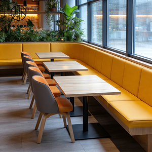 Juego de Muebles de Lujo Ligero con Mesa de Piedra Sinterizada Cuadrada, Banqueta de Cuero Amarillo, Mesa y Silla para Cafetería o Restaurante - Product Image 1
