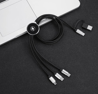 Kabel Pengisian Cepat 3A Multi-Fungsi 6-in-1 dengan Logo LED Bercahaya Kustom, Jaket Nilon, Hadiah Promosi Grosir