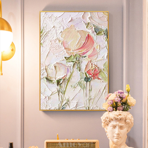 Quadro Moderno Dipinto a Mano Eco-Friendly con Fiori Stampati Digitalmente in 4 Colori su Tela con Cornice in Legno - Product Image 2