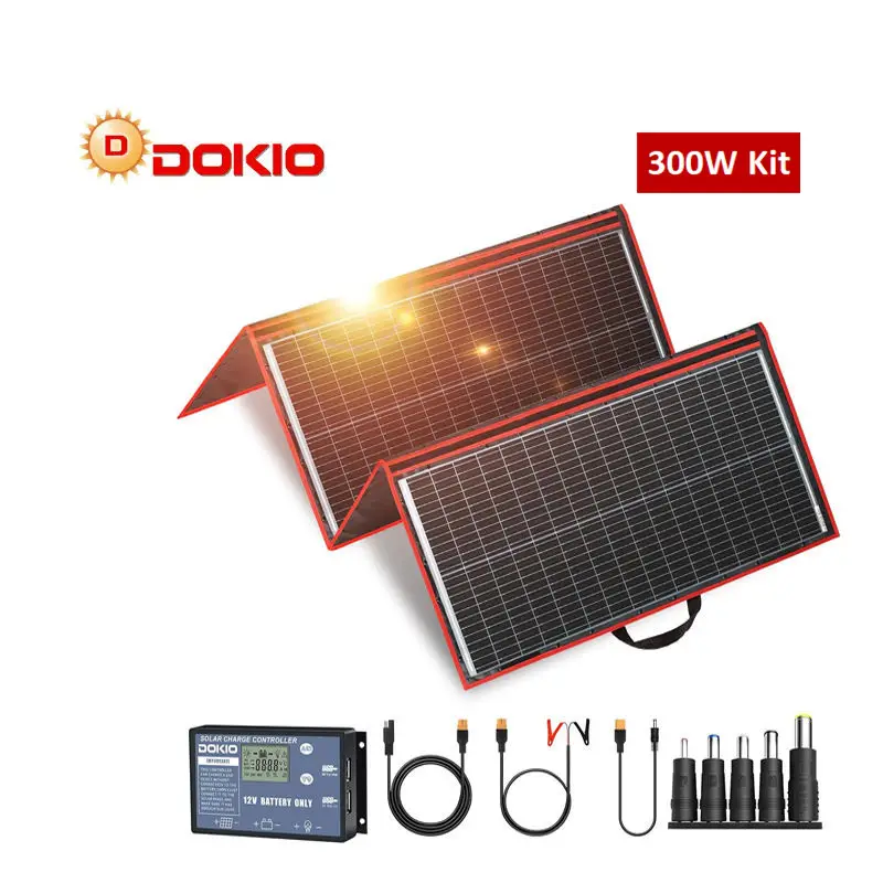 DOKIO 300W 18V esnek GÜNEŞ PANELI taşınabilir açık katlanabilir GÜNEŞ PANELI kamp/tekne/RV/seyahat/ev/araba GÜNEŞ PANELI kitleri