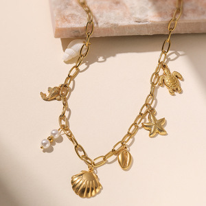 Gaya laut kerang + kerang + liontin + kalung Multi elemen liontin lumba-lumba kalung halus kualitas tinggi 18k perhiasan berlapis emas - Product Image 1