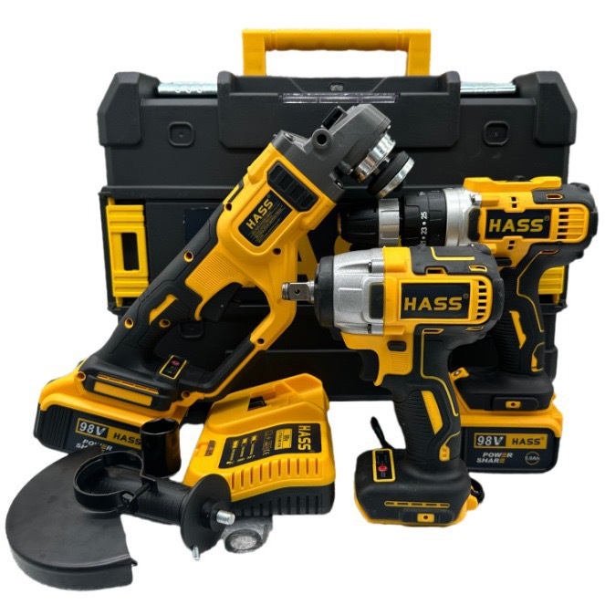 KZ3-In-1 Cordless DC 18V Power Tool Combo Kit Impact Wrench + Angle Grinder + 10mm Drill Driver 17.0mm Stroke Lithium-ion