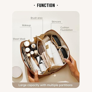 Travel Makeup Bag Waterproof PU Leather Flat Open Portable Toiletry Bag for Skincare Brushes Travel Essentials - Product Image 6