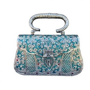 Handcrafted Metal <b>Clutch</b> Bag With Diamond Lattice Pattern And Beading Elegant Evening Party Handbag - Product Image 1