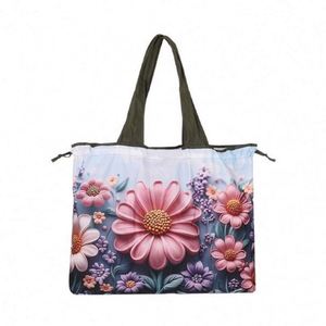 Bolsa de Compras Reutilizable, Plegable, Impermeable, de Poliéster, Colorida, con Diseño de Flores Impresas Personalizadas, Ecológica, para Supermercado, 2026 - Product Image 1