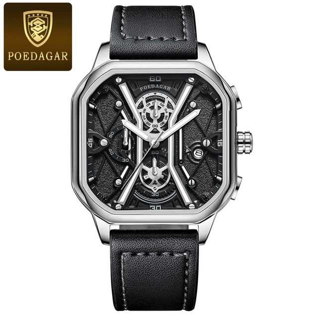 POEDAGAR 922 High End New Design Trend Design Ready Stock Popular Design Best Price Men Quartz Watches with Genuine Leather Band