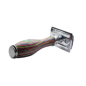 มีดโกนใบมีดเดี่ยวสแตนเลสแบบปรับแต่งได้ ด้ามไม้ ลายคลาสสิกสีเทา สำหรับโกนขนบริเวณบิกินี่และใบหน้า - Product Image 1