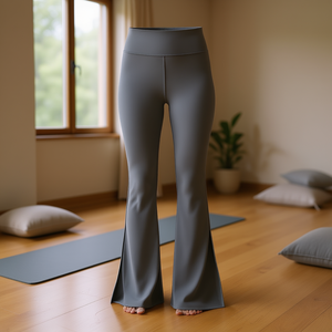 Leggings de Yoga de Cintura Alta con Abertura Lateral en Gris - Tejido Elástico Sin Costuras para Mujer, Largo, Cintura Elástica - Product Image 2