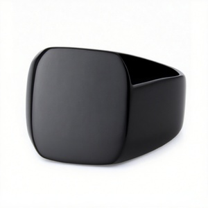 Stainless Steel Signet <b>Ring</b> <b>Mens</b> <b>Rings</b> Square Signet Minimalist Vintage Style Bold Band Gold Silver Black Finish Comfort Fit - Product Image 3