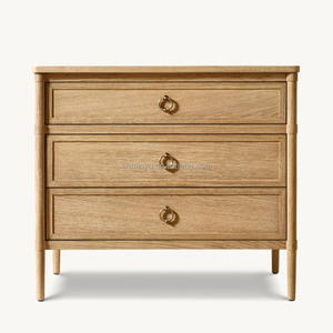 <span class=keywords><strong>MYHOME</strong></span> Comodino Contemporaneo in Stile Francese con 3 Cassetti, Alta Qualità in Legno di Quercia Massello, Arredamento per Camera da Letto - Product Image 1