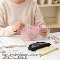 Pochette à maquillage en dentelle et résille, sac cosmétique triangulaire original avec fermeture éclair métallique, mini sac pour stylo, petits essentiels, cadeau d'anniversaire (Noir)