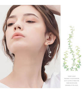 नई गर्म फैशन 925 स्टर्लिंग चांदी क्रिस्टल स्टार चाँद लंबे कान की बाली महिलाओं लड़कियों उपहार के लिए फैशन स्टेटमेंट गहने - Product Image 3