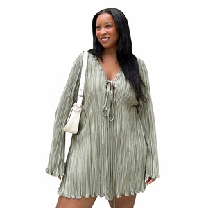 Abito Plus Size Elegante con Effetto Snellente, Gonna con Lacci, Maniche Lunghe e Tinta Unita per Occasioni Formali - Product Image 4