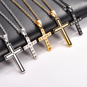 Collar con Colgante de Cruz de Zirconia y Acero Inoxidable, Joyería Religiosa para Hombres y Mujeres, Cadena con Amuleto Cristiano, Oración, Fe - Product Image 1