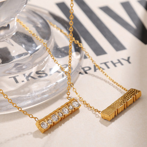 สร้อยคอจี้เพชรแถวเดียว โซ่ทอง ดีไซน์เรขาคณิต ใส่ได้ทุกวัน XL382 - Product Image 3