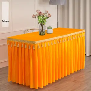 <span class=keywords><strong>Mantel</strong></span> Rectangular Moderno de Terciopelo de Poliéster Personalizado <span class=keywords><strong>con</strong></span> Borde de Borlas para Reuniones y Exposiciones - Product Image 1