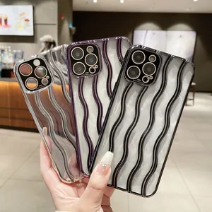 2023 Nieuwe Product Plating Transparant Voor Iphone 15 Pro Max Case Wave Vorm 3d Luxe Case Voor Iphone 11 12 13 14