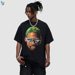 T-shirt personnalisé à col rond, coupe ample, épaules tombantes, impression DTG, pour les fans de basketball et de hip-hop - Product Image 2