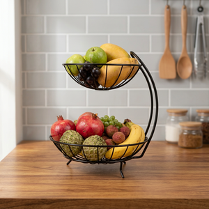 Panier à fruits moderne à double niveau en métal, paniers de rangement de cuisine sur pied, conception soudée durable - Product Image 4