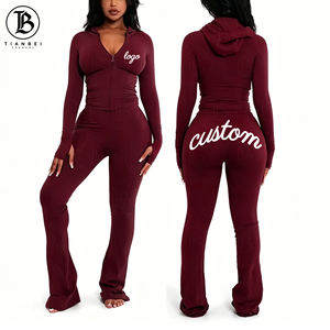 Tops <strong>Women's</strong> Clothing Custom LOGO Zipper up <strong>Hoodie</strong> Jacket Flared Yoga Pants <strong>Leggings</strong> <strong>Women's</strong> 2 Piece Tracksuit <strong>Set</strong> - Product Image 1
