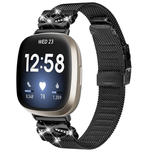 <span class=keywords><strong>Fitbit</strong></span> <span class=keywords><strong>Versa</strong></span> 4/<span class=keywords><strong>3</strong></span>/Sense2交換用スマート時計メッシュストラップラインストーン付き高級新ミラノステンレス鋼時計バンド - Product Image 4