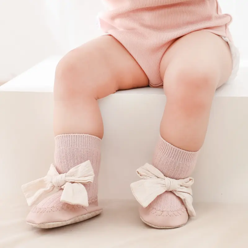 Autumn Winter Baby Socks Lovely Bow PU Newborn Baby Girl Boy Shoes Socks Anti-slip Infant Floor Socks