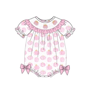 Newest Designs Customized Smocked Children Clothing pink Pumpkin Printing <strong>Baby</strong> Girl Clothing <strong>Halloween</strong> Matching <strong>Outfit</strong> - Product Image 3