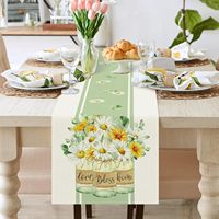 Chemin de table floral de printemps, 13 * 72 pouces, chemin de table brodé de marguerites multicolores, tulipes, adapté à la décoration de printemps