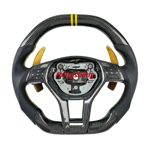 Volant en fibre de carbone personnalisé pour <span class=keywords><strong>Mercedes</strong></span> Benz modèles W204C63 W212 W218 W205 W222 W221 avec palettes de changement de vitesse jaunes - Product Image 1