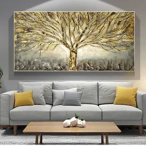 Cuadro de árbol dorado de la vida abstracto para decoración del hogar, Cuadros de arte para pared, cuadro en lienzo para decoración de sala de estar