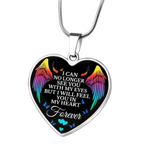 Nouveau collier en acier inoxydable avec pendentif en alliage Cœur de pêche Ailes éternelles, bijou porte-clés en forme de cœur - Product Image 2