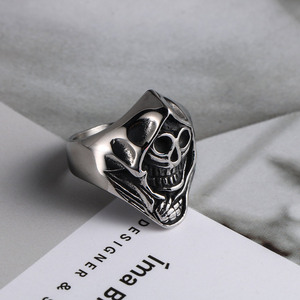 Retro Carved Skull <b>Ring</b> Men's <b>Titanium</b> Steel Skeleton Design Gift Jewelry - Product Image 1