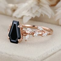 Inspiración de la naturaleza Forma de ataúd de ónix negro Anillo de Plata de Ley 925 Ajuste de Punta Diseño de hoja de rama de piedra negra natural unisex