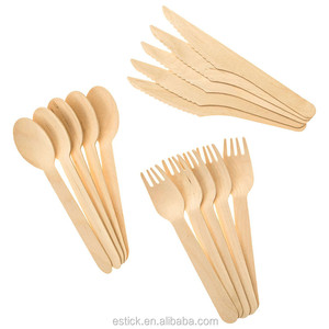 Ensemble de fourchettes, cuillères et couteaux jetables en bambou Estick, style classique, logo personnalisé avec boîte - Product Image 1