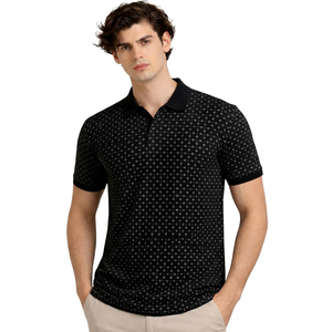Men's Black Plain <b>Short</b> Sleeve for Shirt Regular Fit Casual Knitted Design Front Yarn Dyed Heavyweight Streetwear - Product Image 1