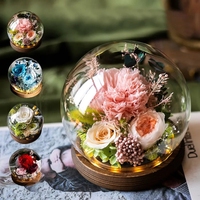 Vente chaude Globe Verre Dôme Vie Conservée Roses Saint Valentin Coffret Cadeau Verre Sphérique avec Thème Fête Des Mères